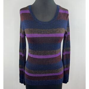 MARC BY MARC JACOBS Purple Blue Multi Metallic Stripe Scoop Knit Top Sweater S